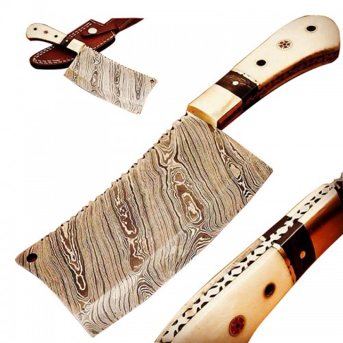 Damascus handmade chopper knife sharped blade with free leather sheath
